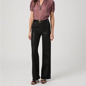 PAIGE Anessa Wide Leg 31 inch Jeans Black Fog Luxe Coating Size 28